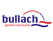 Logo der Marke Bullach mit dem Slogan „garantiert Lebensqualität", rote und blaue Elemente.