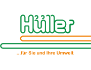 "Hüller-Logo, grüner Text, orange Linie, Slogan: '...für Sie und Ihre Umwelt', moderner Stil."