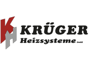 Schwarz-rotes "K" Logo mit Text "Krüger Heizsysteme GmbH" darunter in schwarzer Schrift.